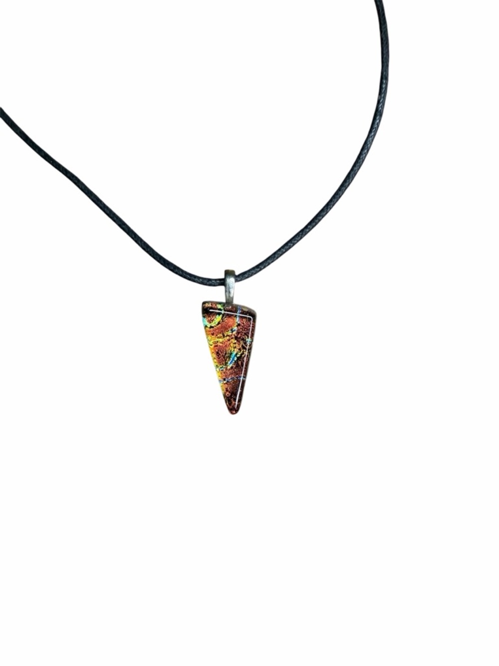 Dichroic-like Glass Triangle Pendant Necklace - Black & Multicolor